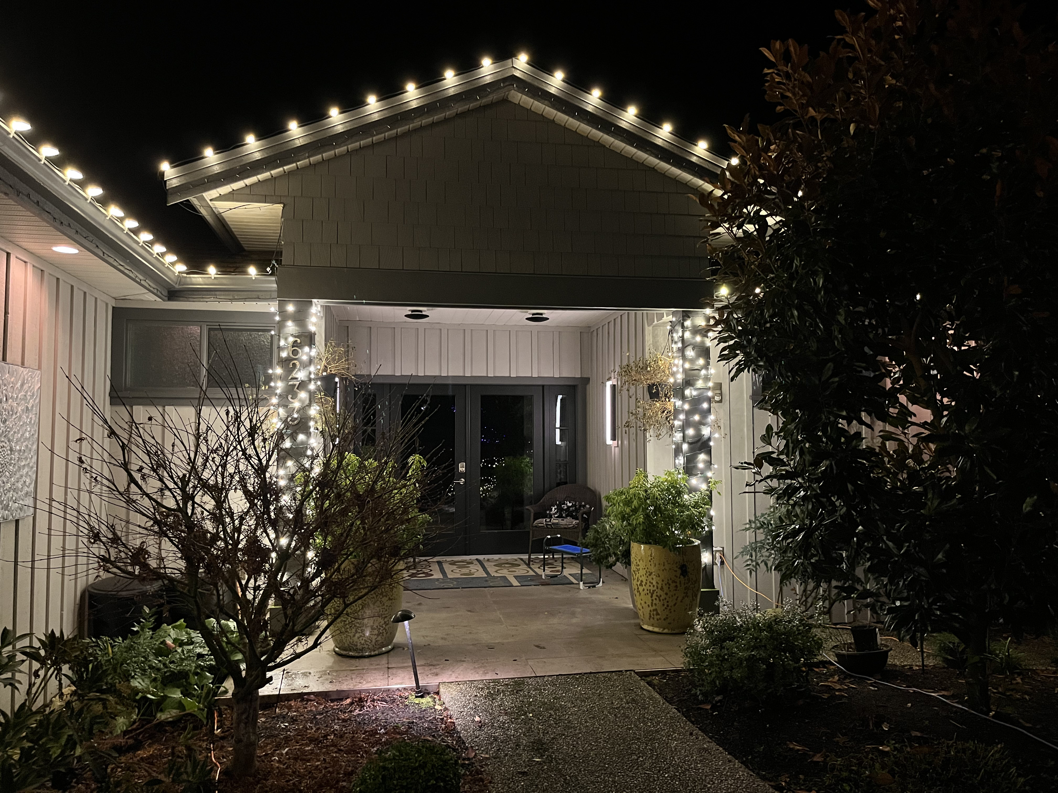 Warm white Christmas light installation Sechelt BC